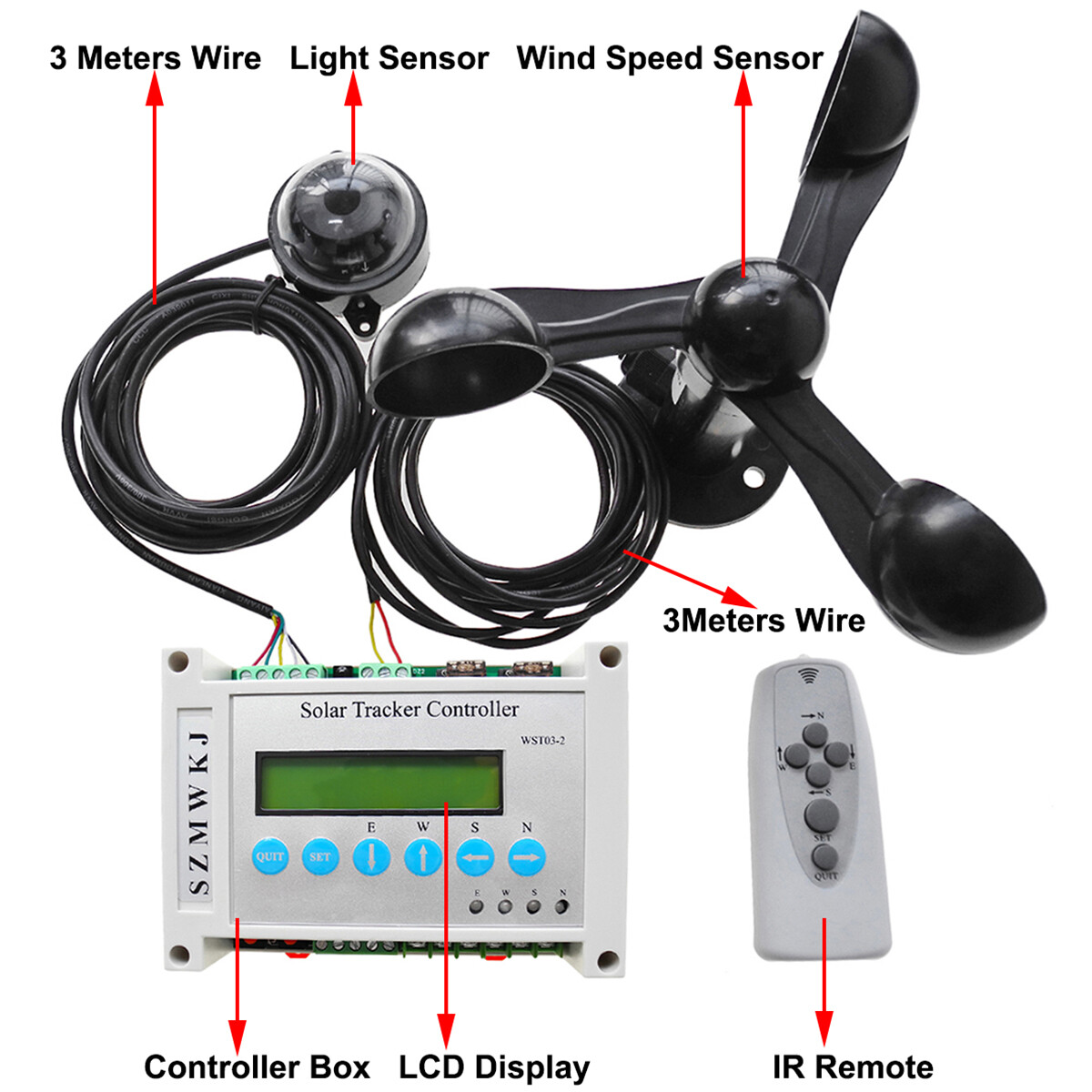 6000N Dual Axis Solar Panel Tracker Controller W/ Linear Actuator Anemometer Kit