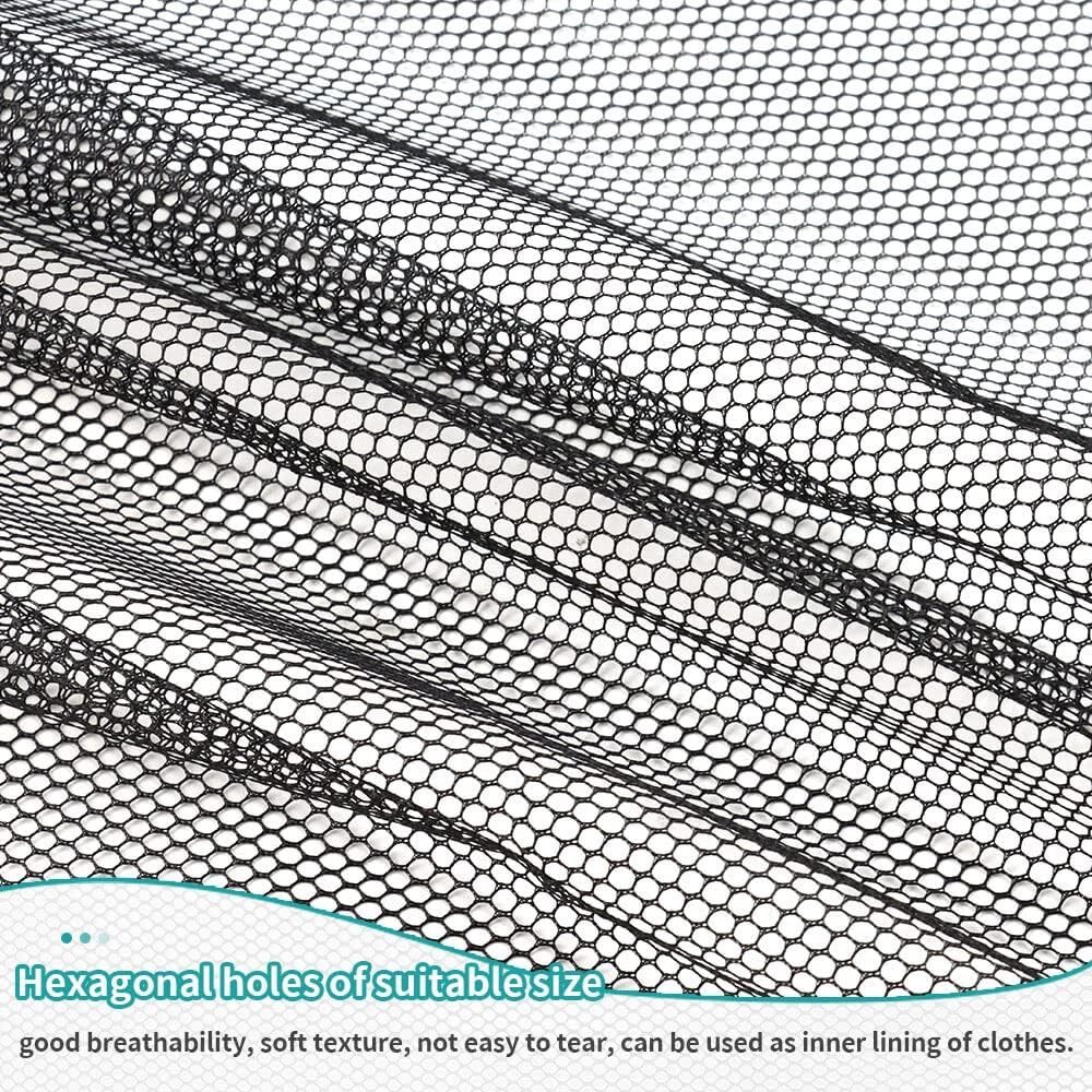 Black Mesh Fabric, 62 x 59 Inch Soft Netting Slightly Stretchy for