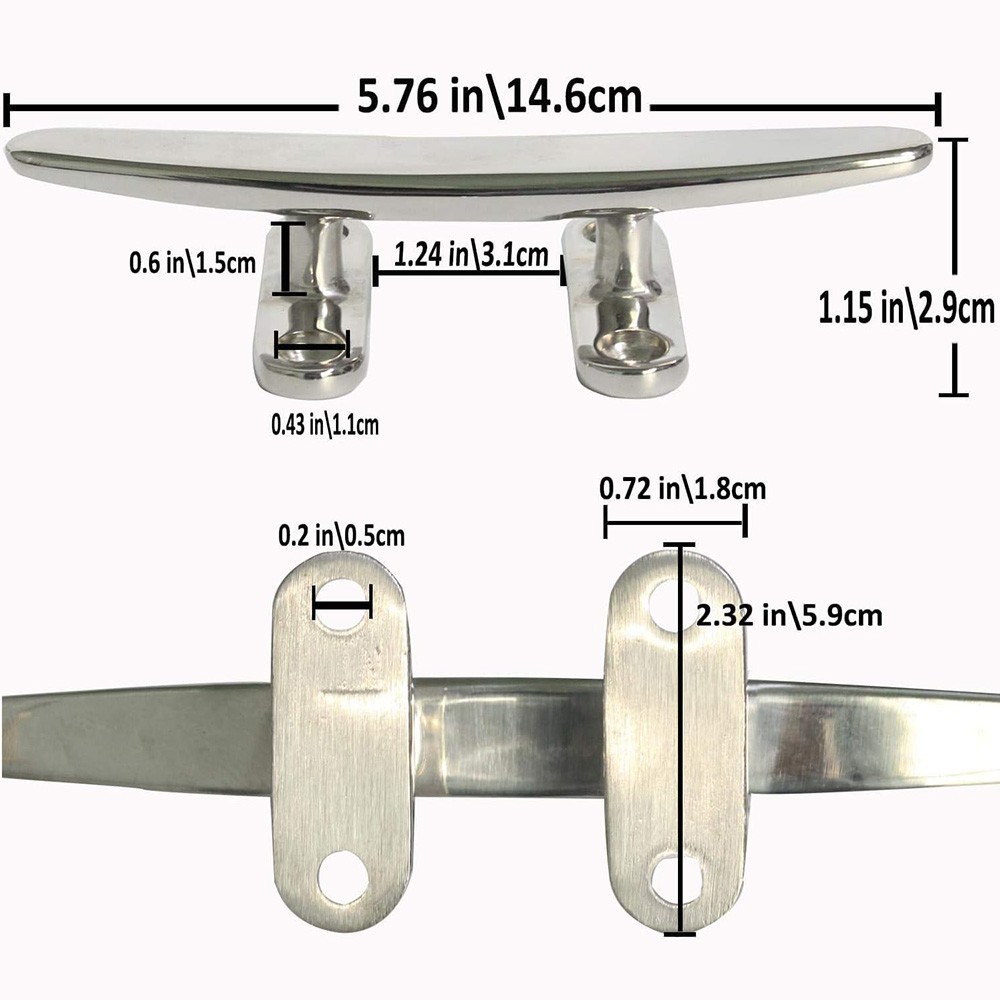 4/5/6/8 IN Rope Cleat Flat Top Boat Deck Cleat 316 SS Boat Cleat Open Base