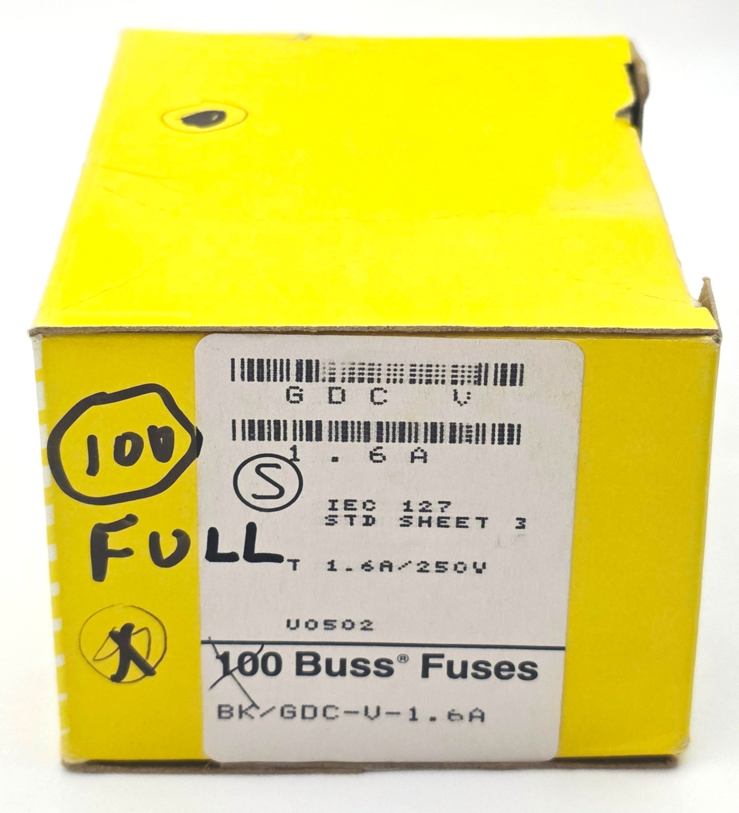 Box of 100 Bussmann GDCV1.6A Pigtail Glass Fuses 250V 1.6 Amp Slow Blow 5x20mm