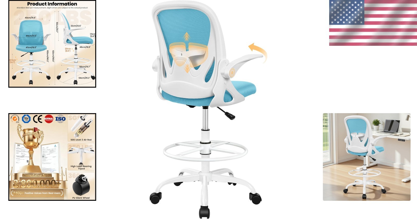 Drafting Chair with Memory Foam Cushion Ergonomic Design for Comfort and Support