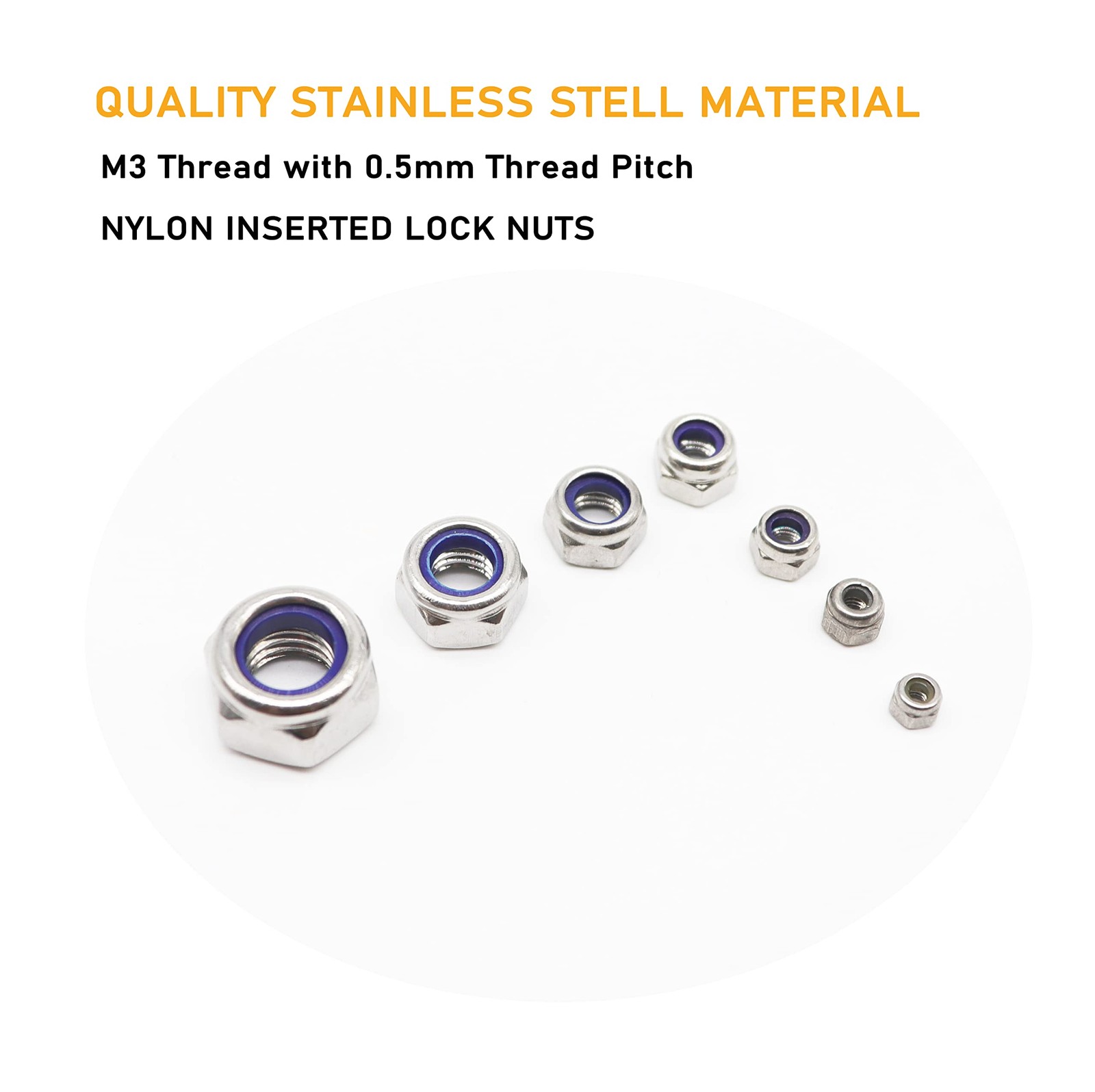 BinifiMux 100Pcs M3 x 0.5mm Lock Nuts – 304 Stainless Steel M3, Silver