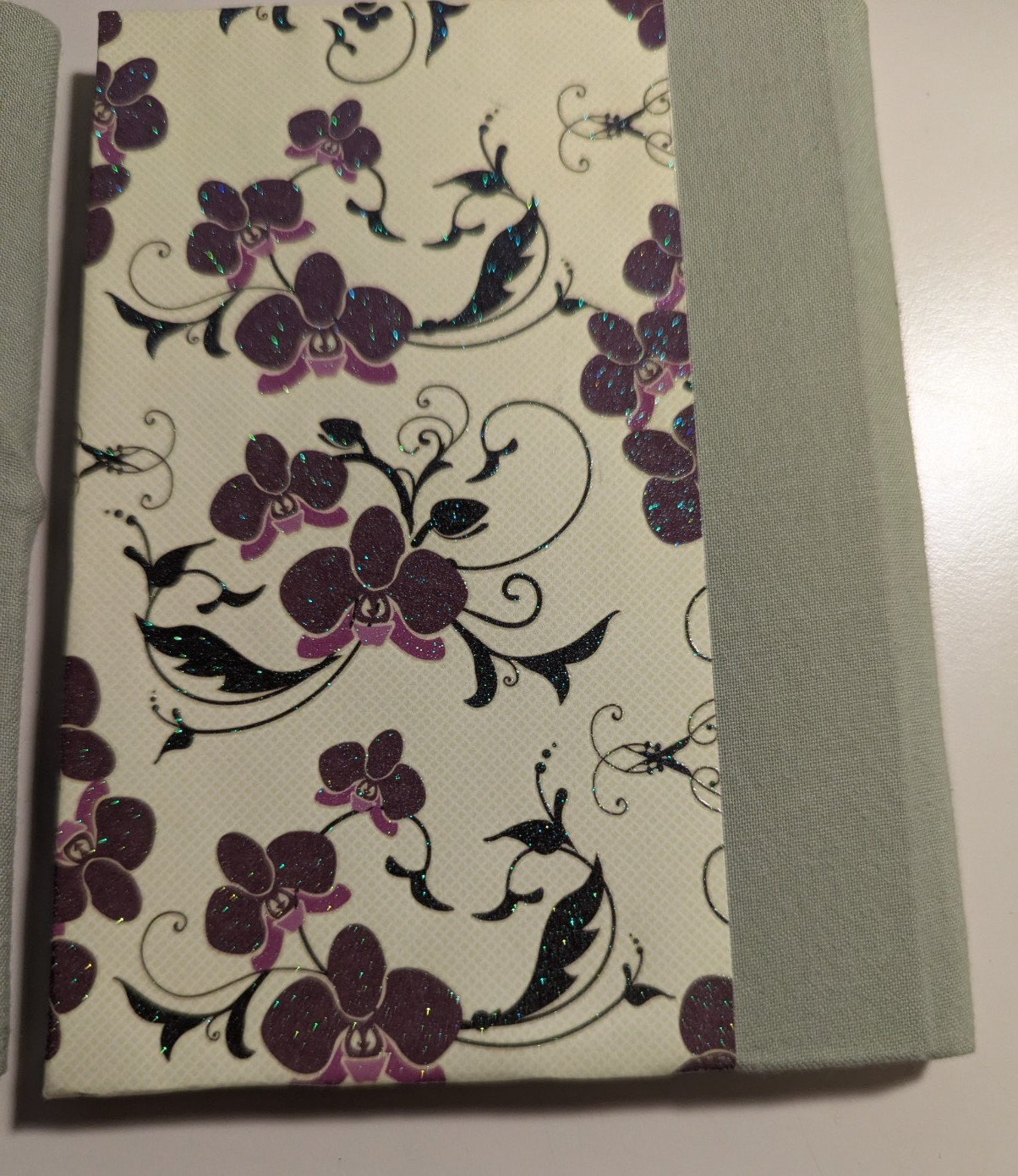 2 Handmade Green Purple Iris Shabby Skinny Journals 4.5″ by 5.5″