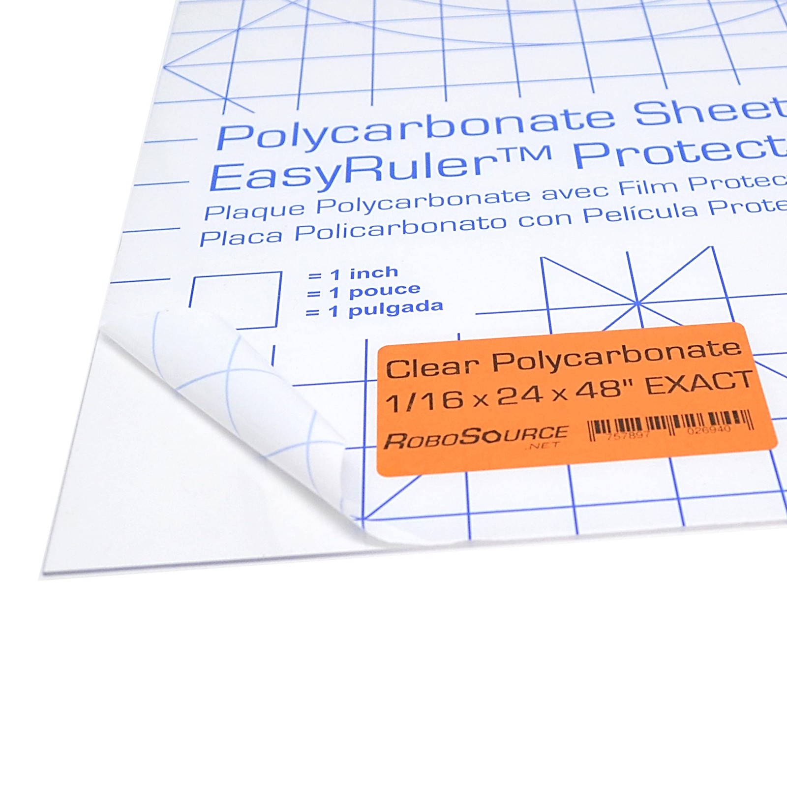 Polycarbonate Plastic Sheet 24 X 48 X 0.0625 1/16 Exact With Easyruler Fil
