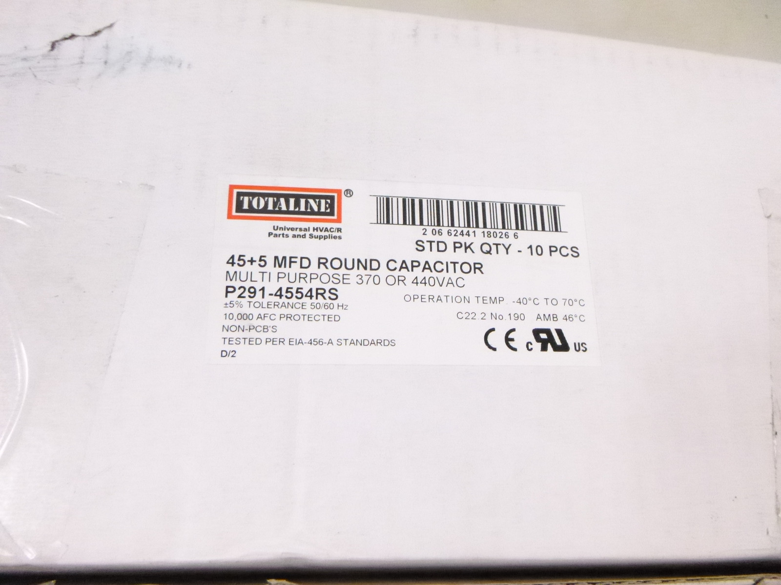 10 Pack Totaline P291-4554RS Universal Round Capacitor 45+5 Mfd 370/440VAC