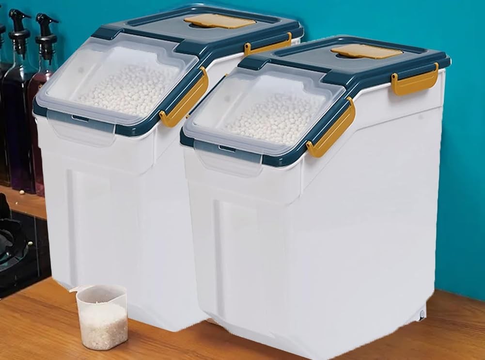 Saim 4Pack 25lb Dark Blue Flour Storage Container with Wheels, Scoop