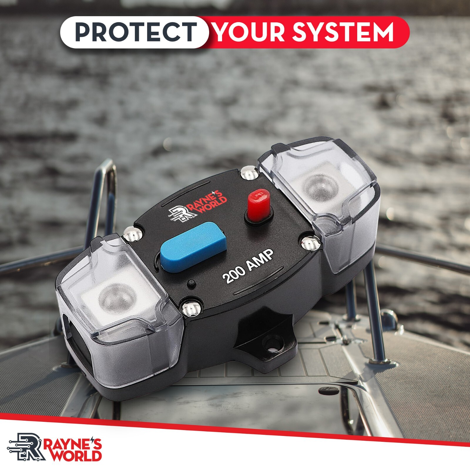 200 Amp 12-48V DC Inline Circuit Breaker w/ Cover Car/Audio/Boat/Solar/Inverter