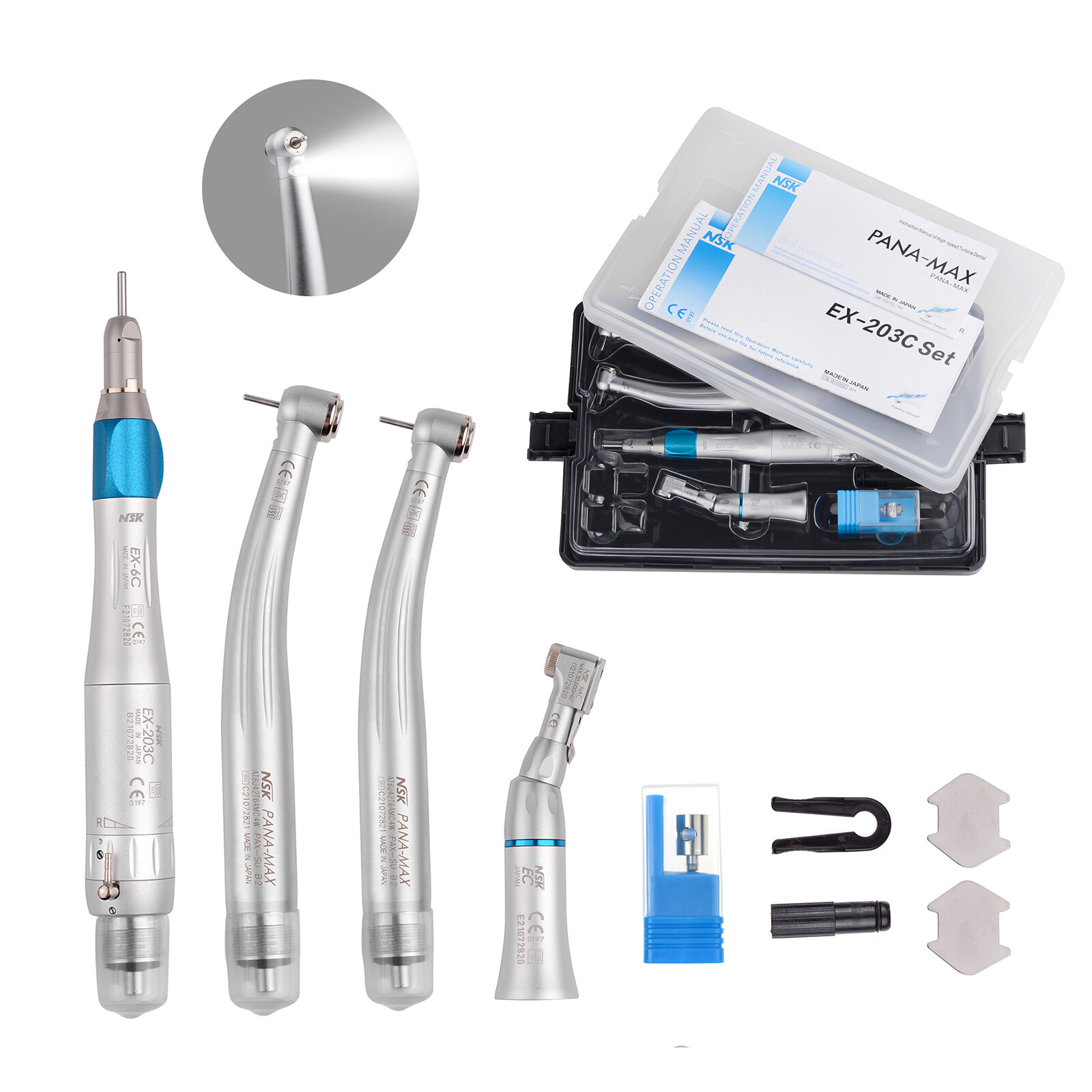 Dental NSK Type LED PANA MAX High Speed Handpiece+Low Speed EX203C 4H/2H+Bearing