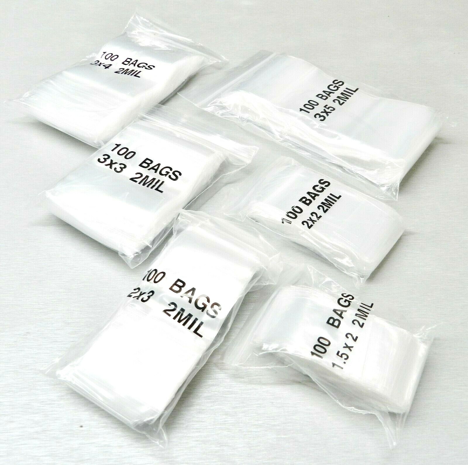 600 Assorted Bags 2 MIL Clear Reclosable Poly Baggies 6 Sizes Assortment 100ea