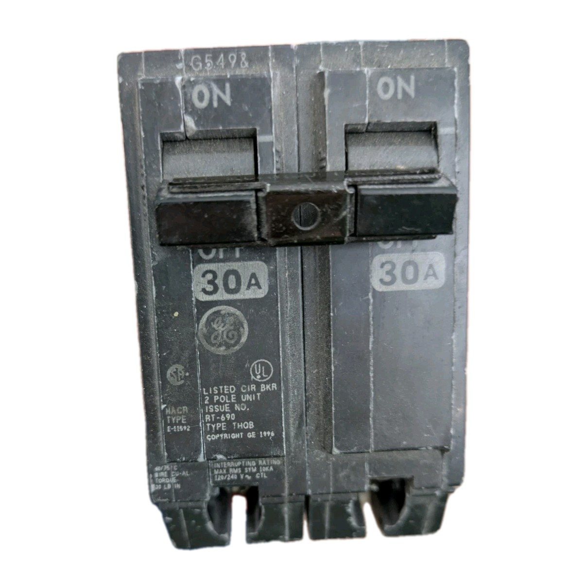 Two GE 30 Amp, 240 Volt, 2 Pole, Bolt-On Circuit Breakers gm