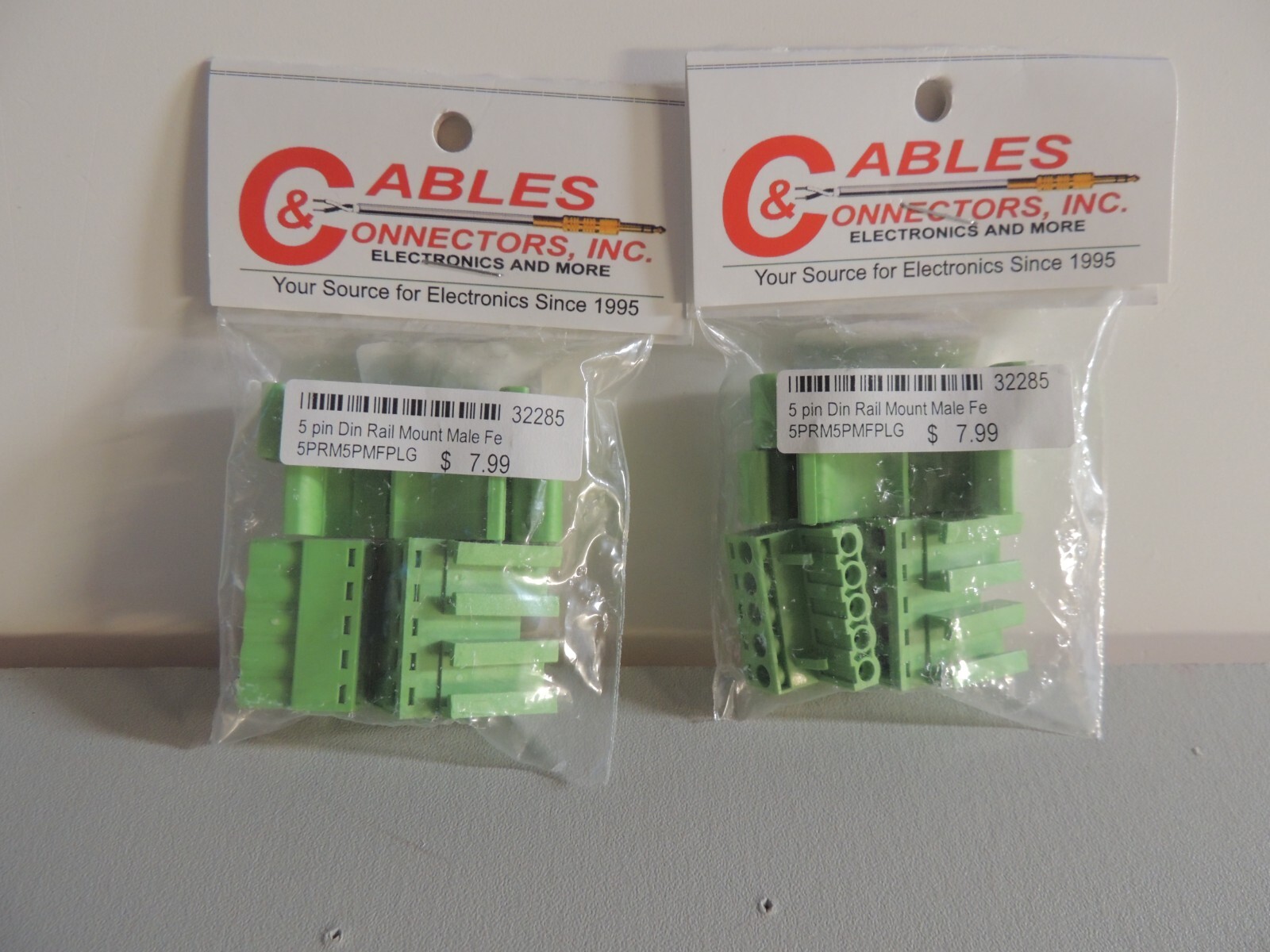 2 pks DIN Rail Mount 5 pole Male/Female Phoenix Style 5.08mm Terminal Blocks