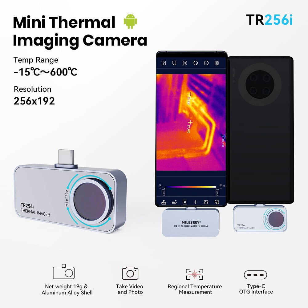 Mileseey 256 x 192 IR Thermal Imaging Camera for Android (USB-C) Smartphone