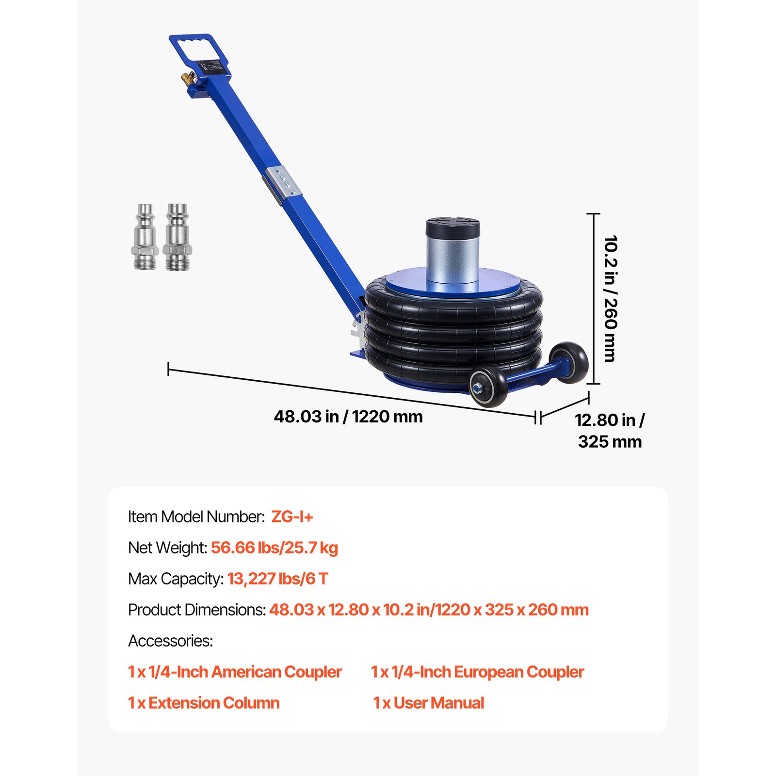 Air Jack,6 Ton/13227 lbs Airbag Jack, Lift Up to 26.5” with Heightened Column