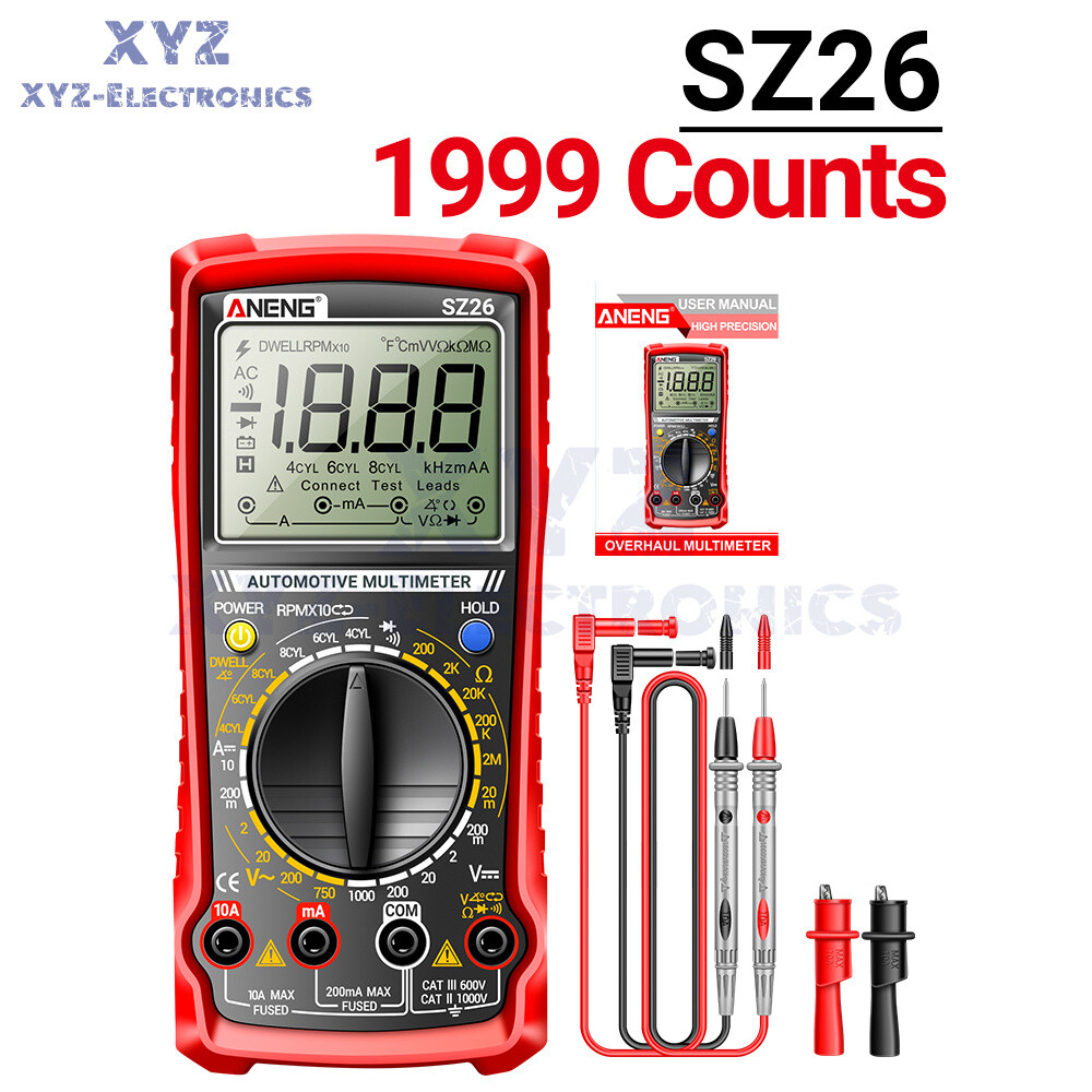 SZ26 Digital Multimeter 0-1000V 1999 Count AC/DC Car Overhaul Diode Resistance