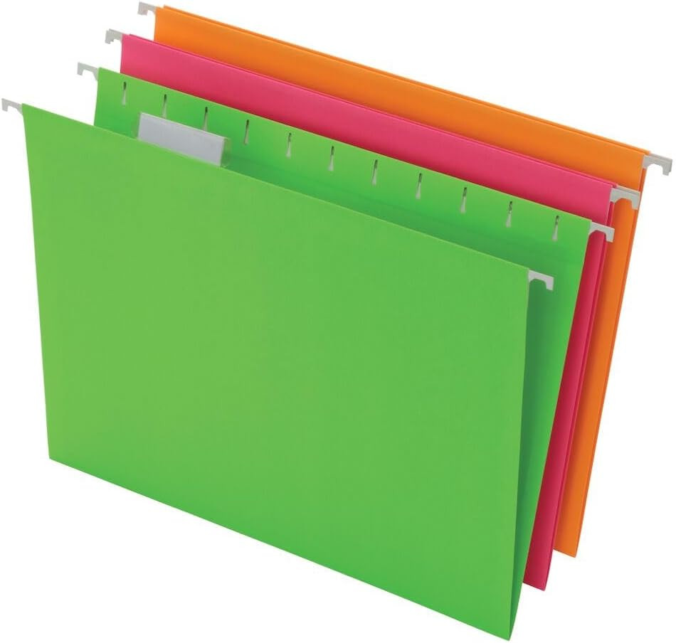 Pendaflex Glow Hanging File Folders, Letter Size, Assorted, Case Pack of 12 (816
