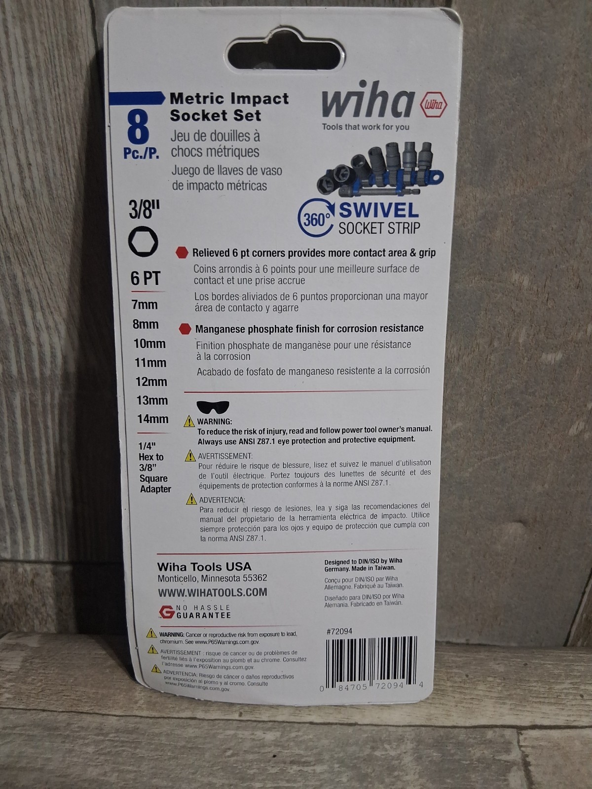 New Wiha 72094 8 Piece 3/8″ Drive Metric Impact Socket Set