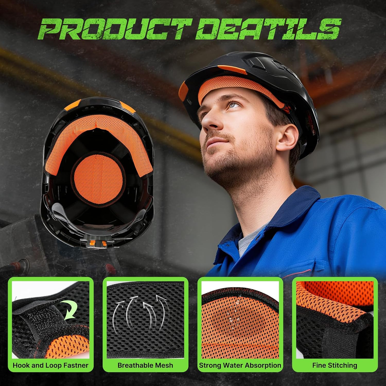 Hard Hat Sweatband and Top Pad – 1 Set Washable Hard Hat Sweat Bands