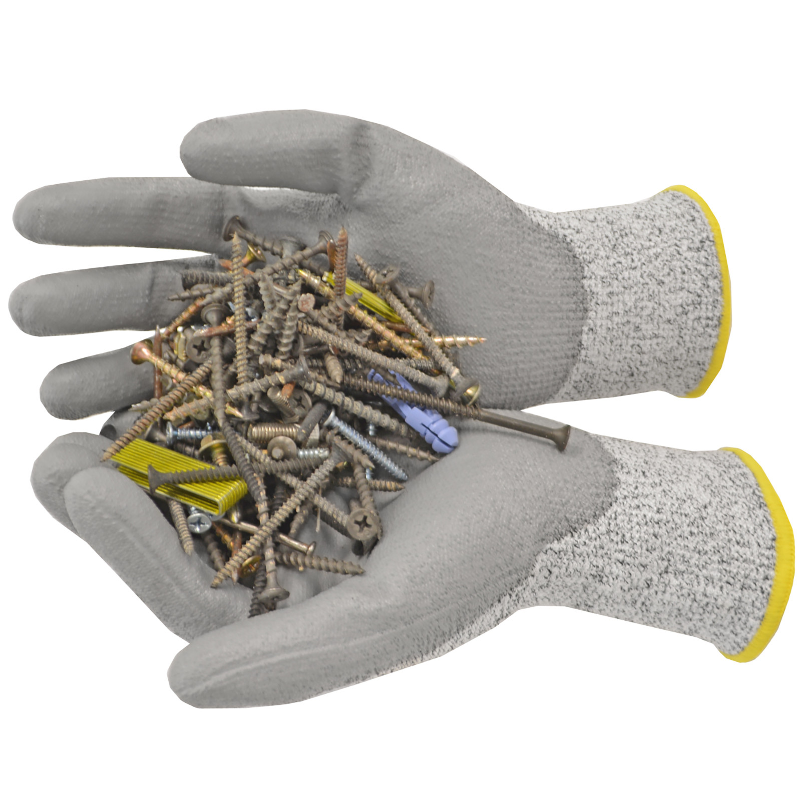 12 Pairs JORESTECH Cut Resistant Level A3 Work Gloves Grey PU Palm Coated