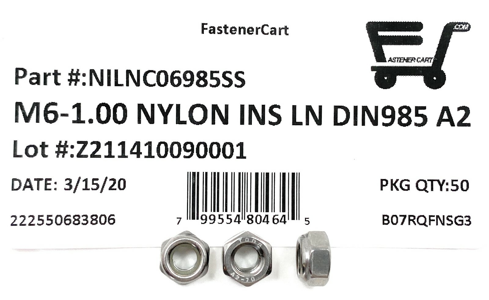 (50) M6 x 1.00 Stainless Steel DIN985 Metric Nylon Insert Lock Nuts 6mm A2 (50)