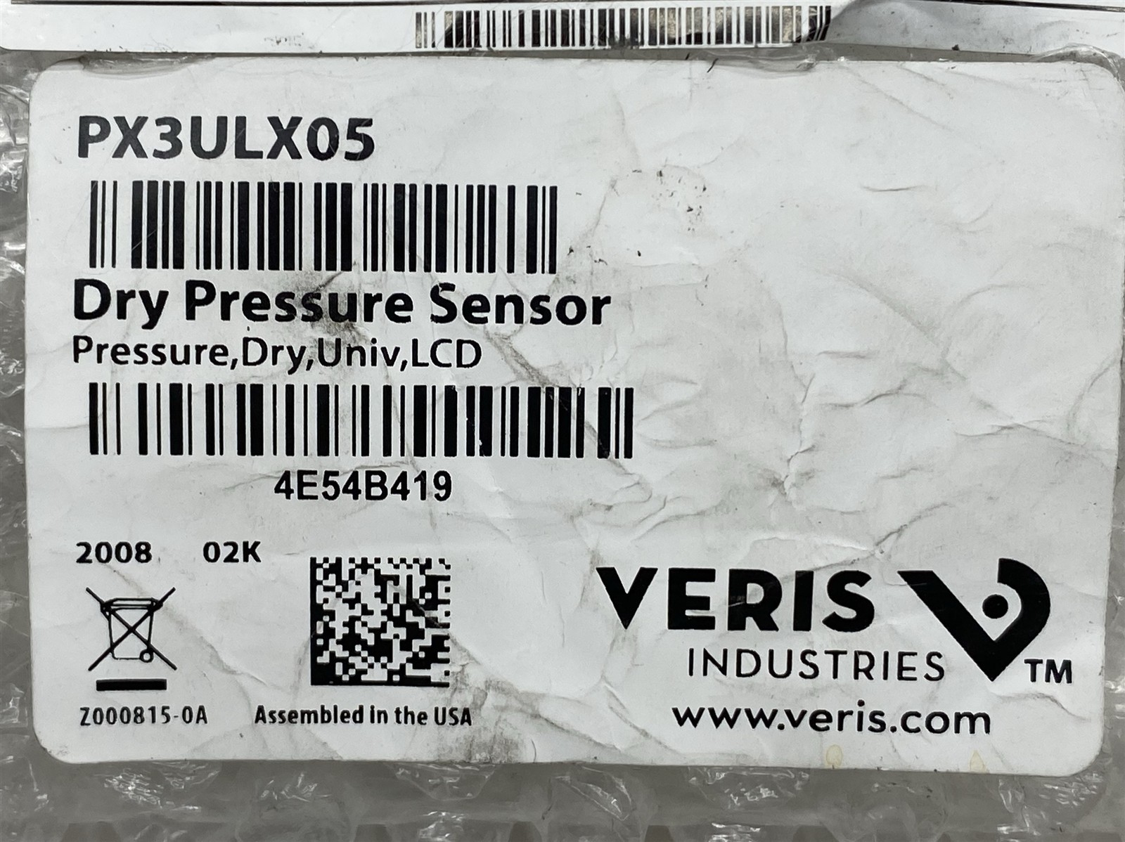 Veris PX3ULX05 Dry Pressure Sensor with Differential Pressure Switch New