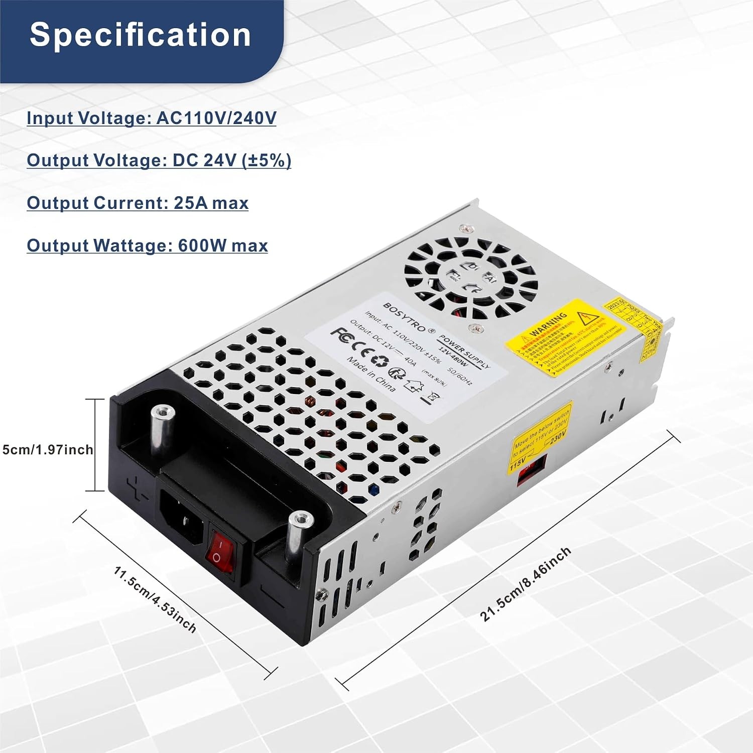 24V DC Power Supply 600W 25A Switching Power Supply Adapater 120vac to 24vdc Tra