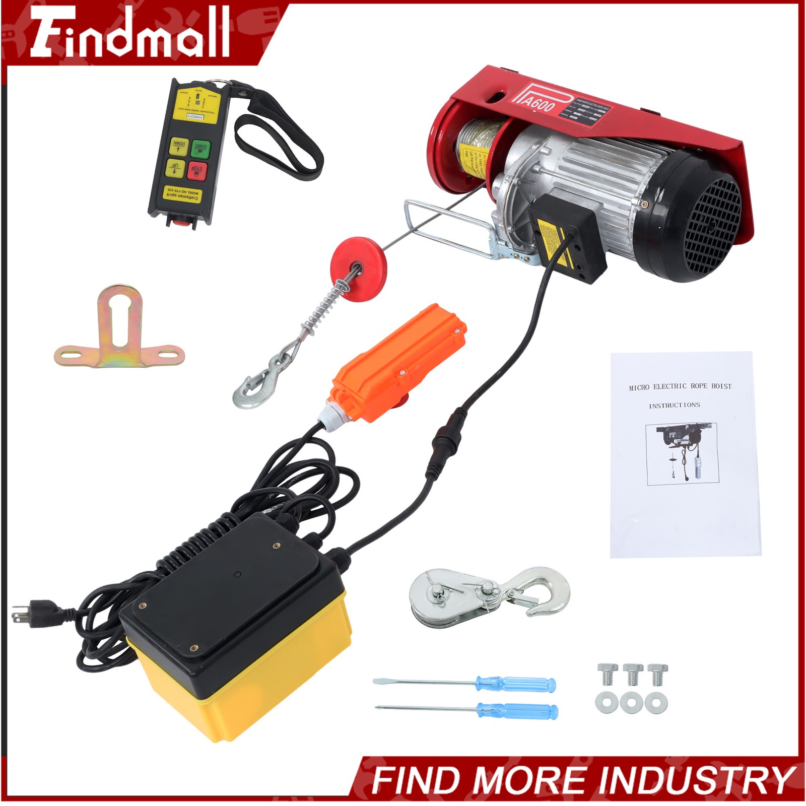 Findmall 1320 lbs 110V Mini Electric Hoist 328 ft Wireless & 14 ft Wired Remote