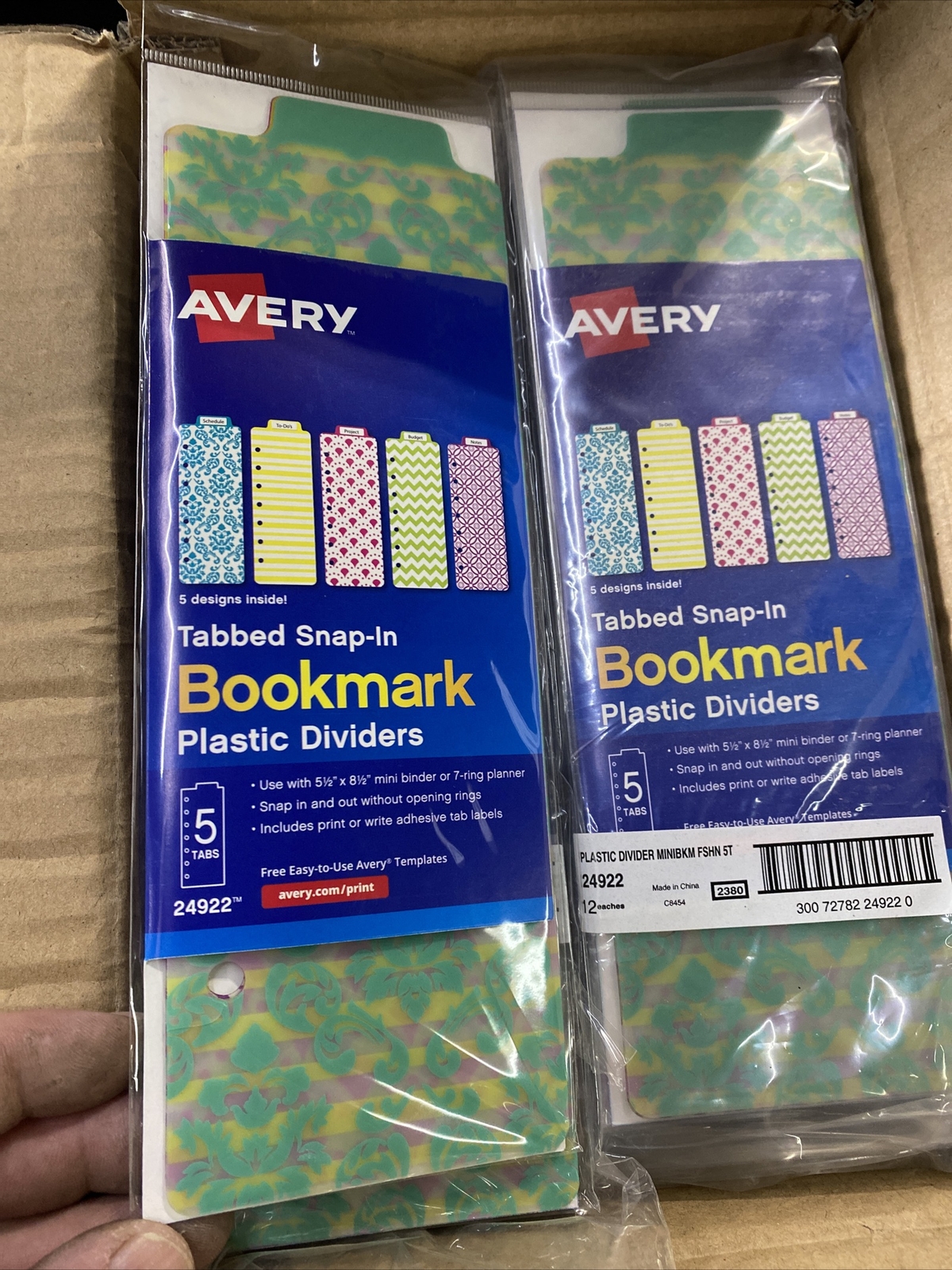 5 -Avery Snap-in 5 Tabs Bookmark Plastic Divider 5.5 x 8.5 Mini Binder