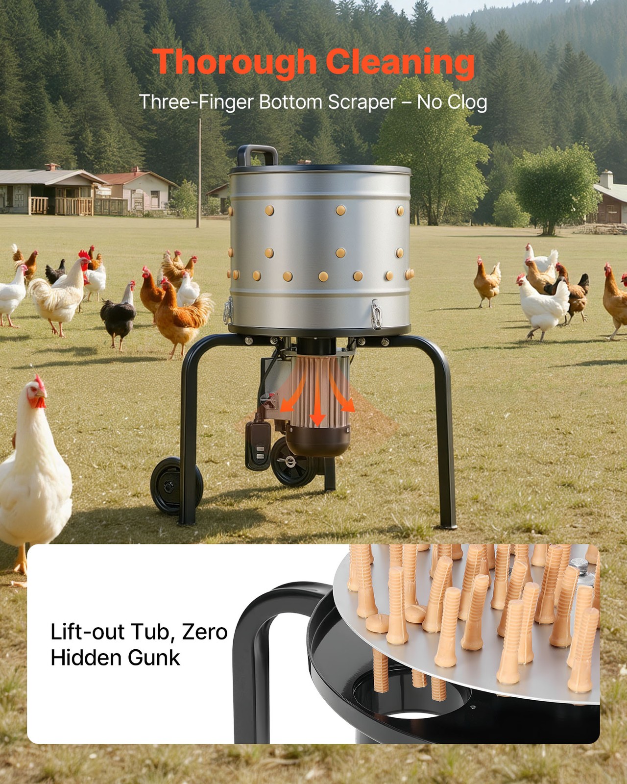 VEVOR 15.7″ Electric Chicken Plucker Machine 550W & 275RPM 114 Fingers & Wheels