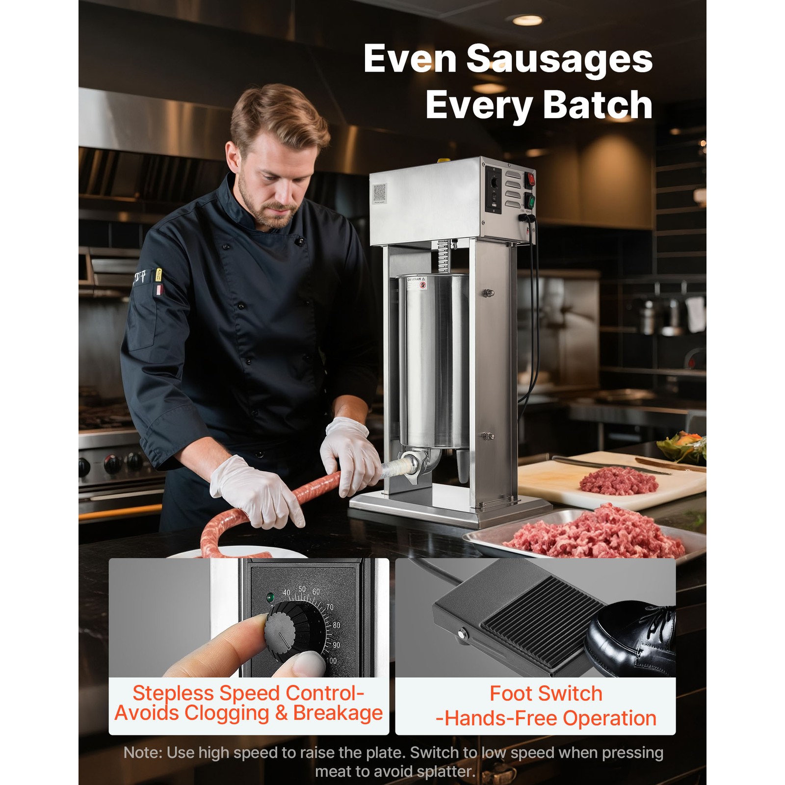 VEVOR Electric Sausage Stuffer 15L Variable Speed Sausage Maker Stainless Steel