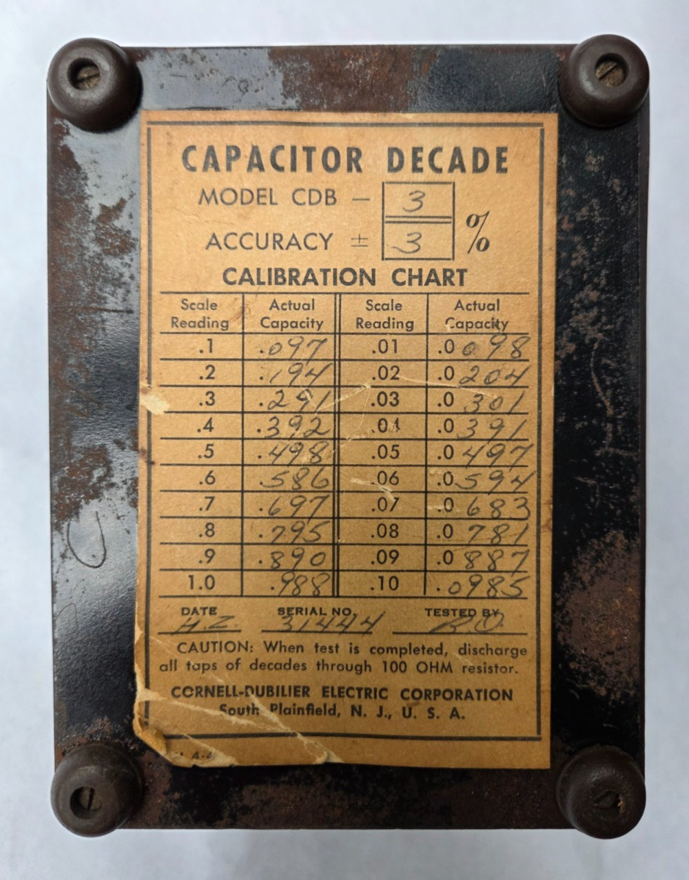 Cornell-Dubilier Electronics CDB3 Decade Capacitor .01-.1 Mic Farad uF