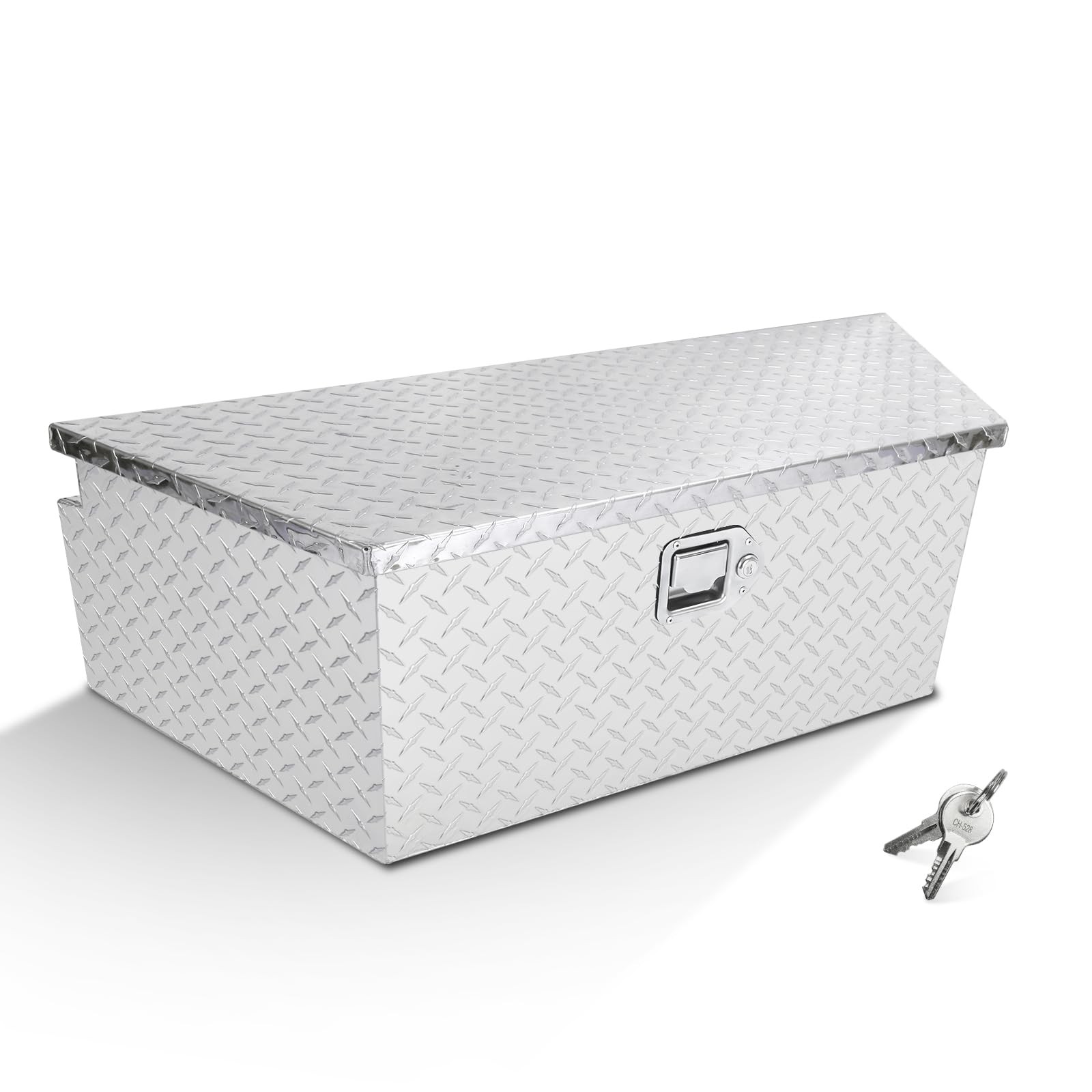 39 Inch Aluminum Diamond Plate Tongue Box Tool Chest with Lock Keys Black
