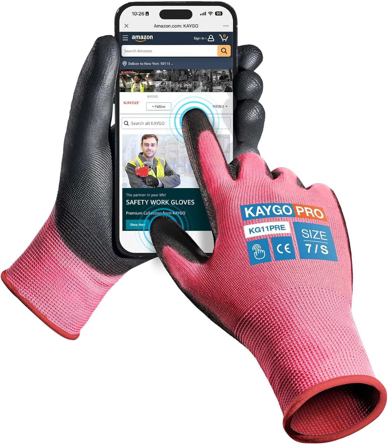 Safety Work Gloves for Men Women, PU Coated Palm & Fingers, KG11P | Smooth Grip,