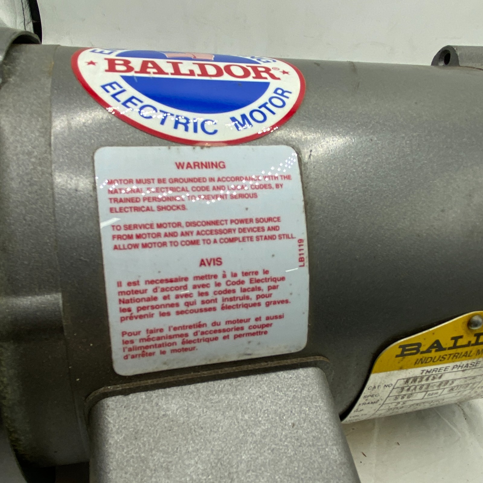 BALDOR KM3454 INDUSTRIAL MOTOR THREE PHASE 1725RPM 60HZ 208-230/460 VOLTS