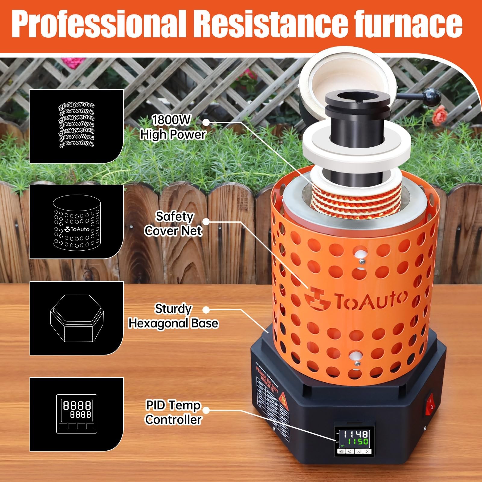 TOAUTO TRF3000 Resistance Gold Melting Furnace 1+3KG 1800W 2102°F