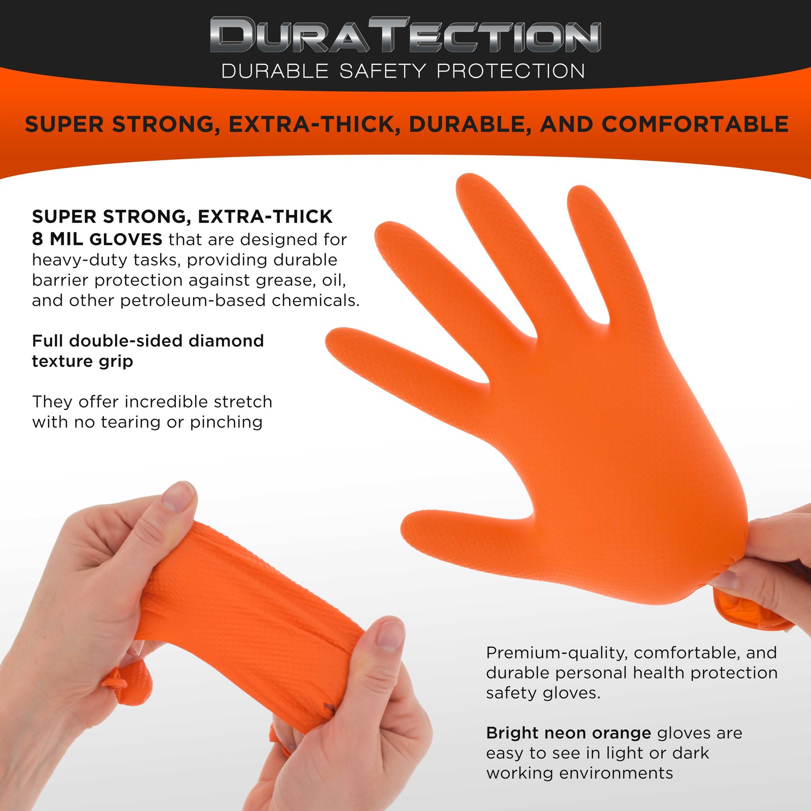 Duratection 8 Mil Super Duty Diamond Textured Nitrile Gloves, 1000 Gloves, Large