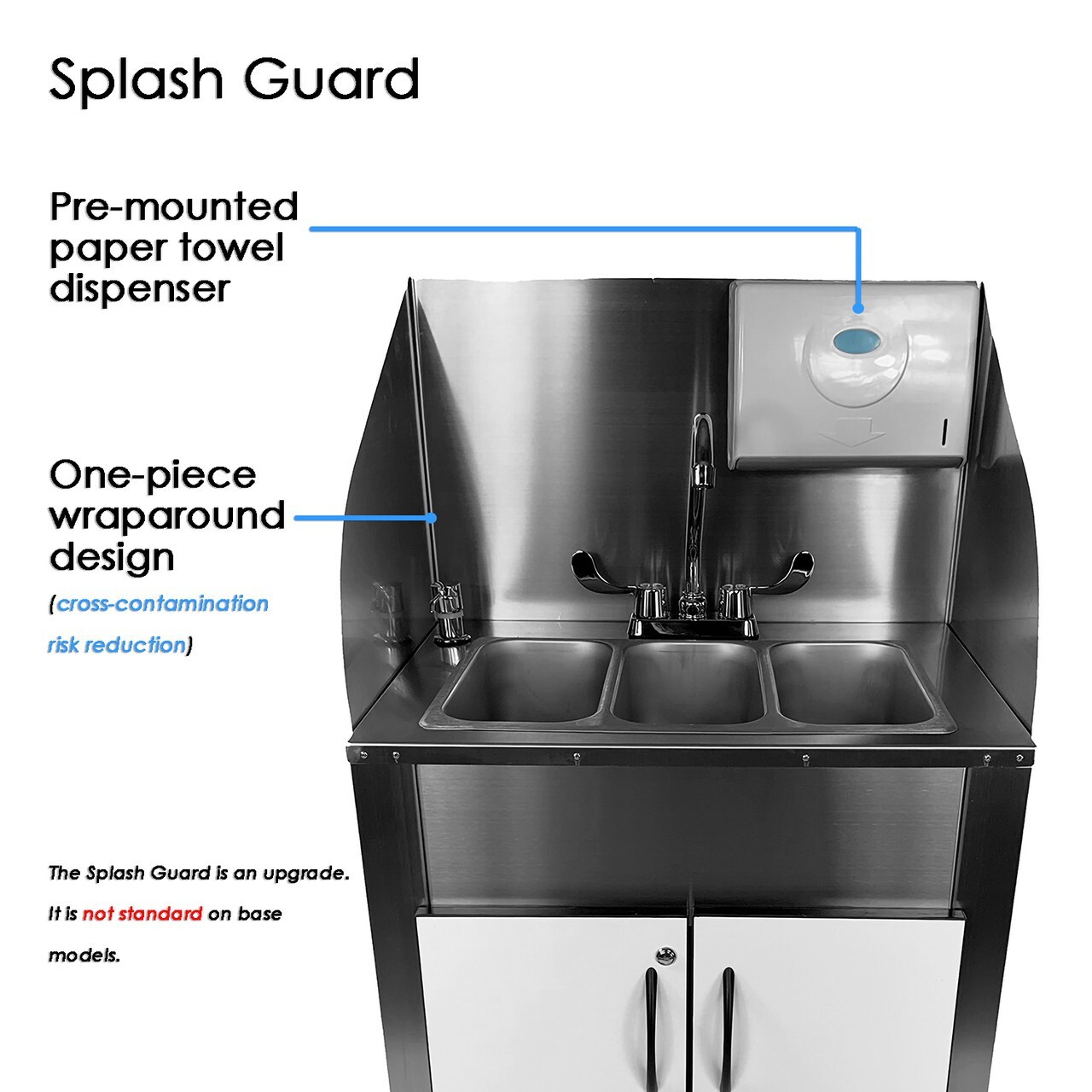 Portable Stainless Steel Sink Warewashing Station Hot/Cold Water & Splash Guard
