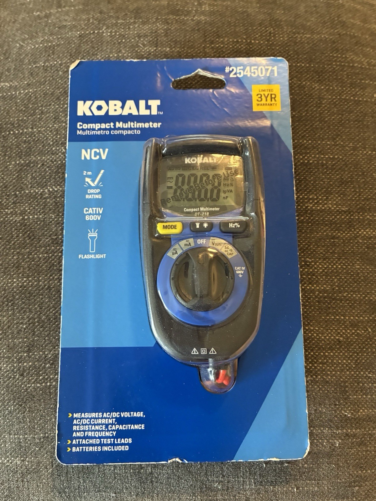 Kobalt 2545071 Compact Multimeter Cat IV 600v NCV Tester Flashlight