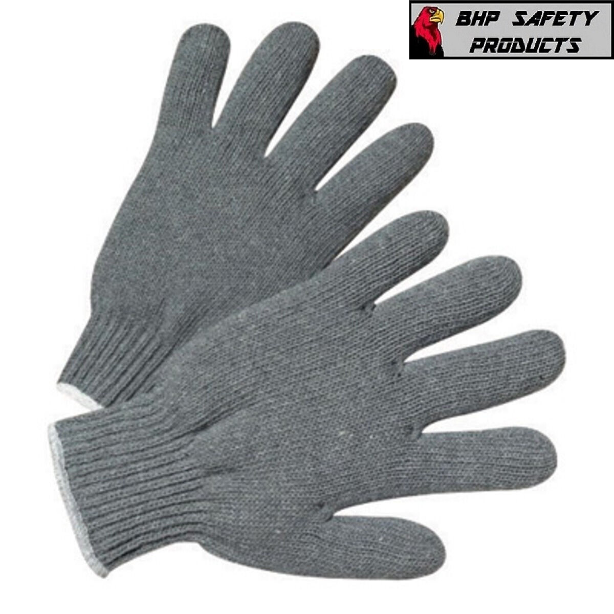 12 PAIR 1 DOZEN GRAY STRING KNIT POLY COTTON WORK GLOVES PAIRS GREY LARGE L