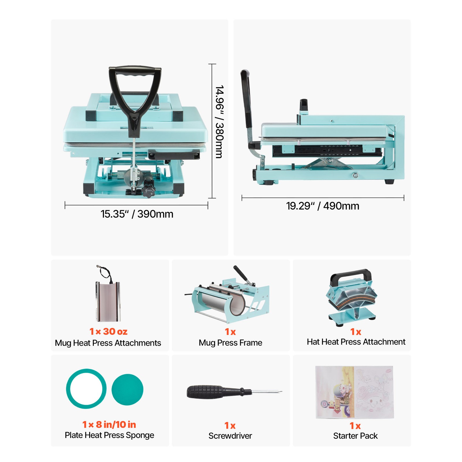 Uimoso 15 x 15 Inch Hybrid Heat Press Machine for Heat Transfer, Light Green