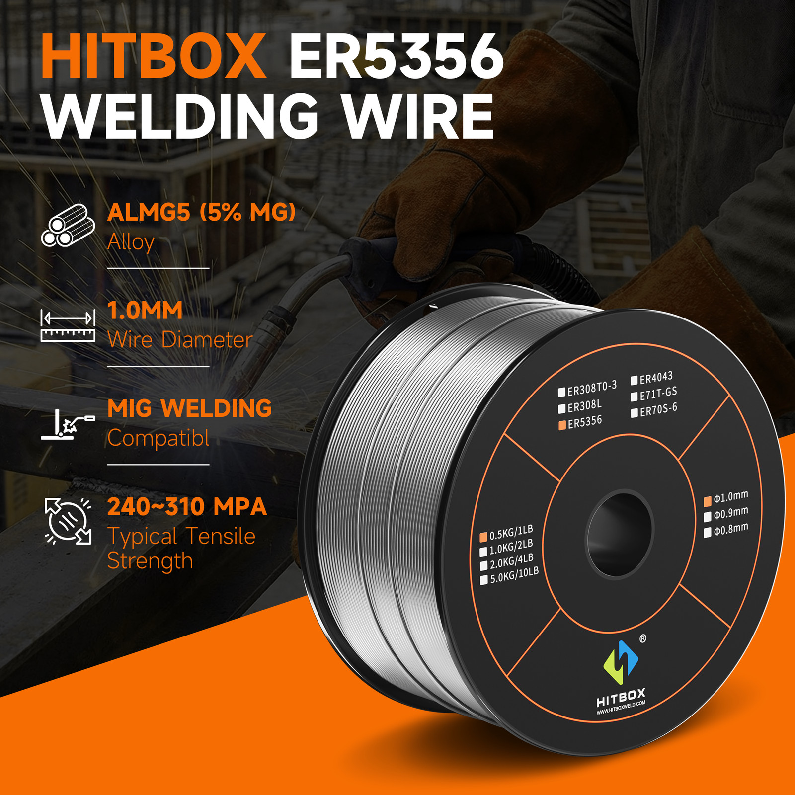 0.5kg 1.0mm ER5356 Solid Wire MIG Welding Wire Aluminium Magnesium Alloy Gas US