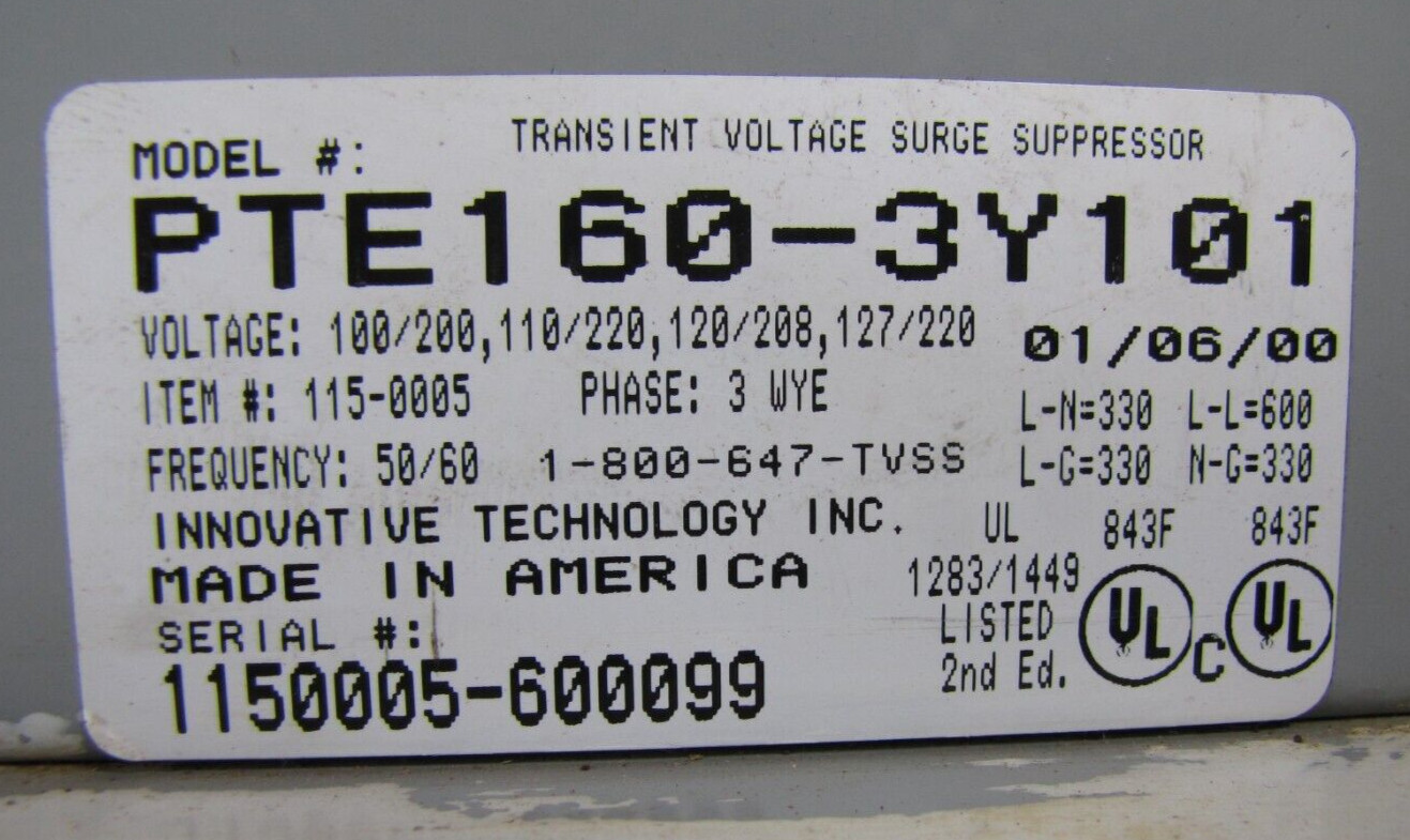 Innovative Tech Transient 100-220v 3ph Voltage Surge Suppressor PTE160-3Y101