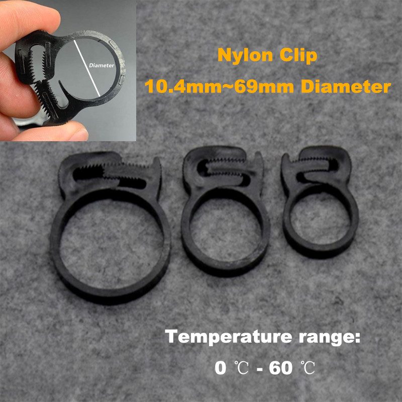 Black 10.4mm-69mm Nylon Clip Nylon Snap Fit Plastic Ratchet Clamp Hose Clamp