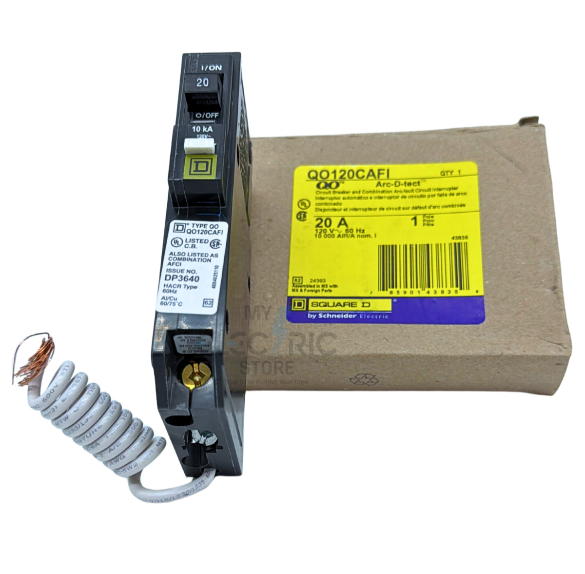 SQUARE D QO120CAFI AFCI CIRCUIT BREAKER 20 AMP 1-POLE ARC FAULT QO SERIES NEW