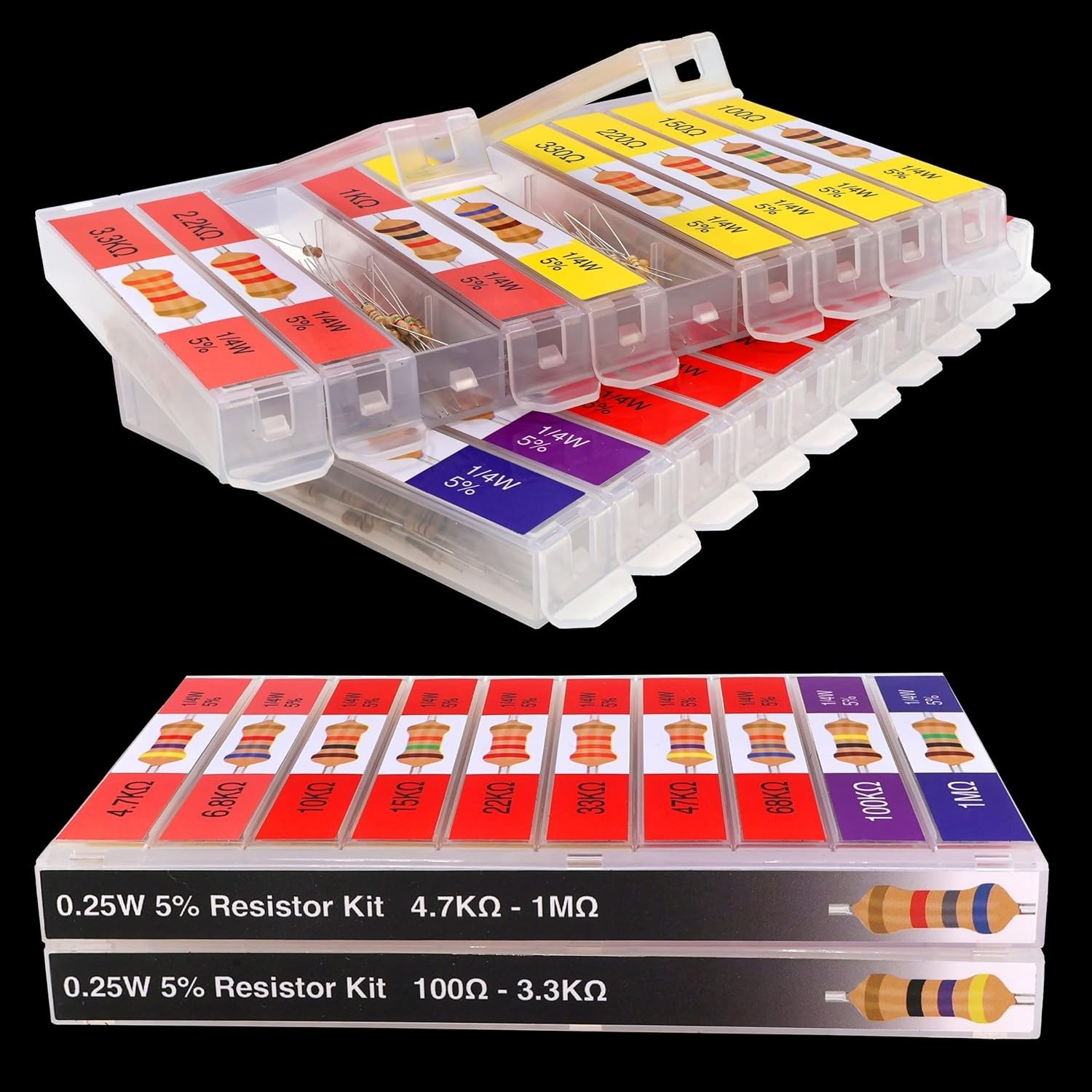 5% Tolerance Carbon Resistor Set: 100Ω-1MΩ Assortment for Electronics – 1/4 Watt