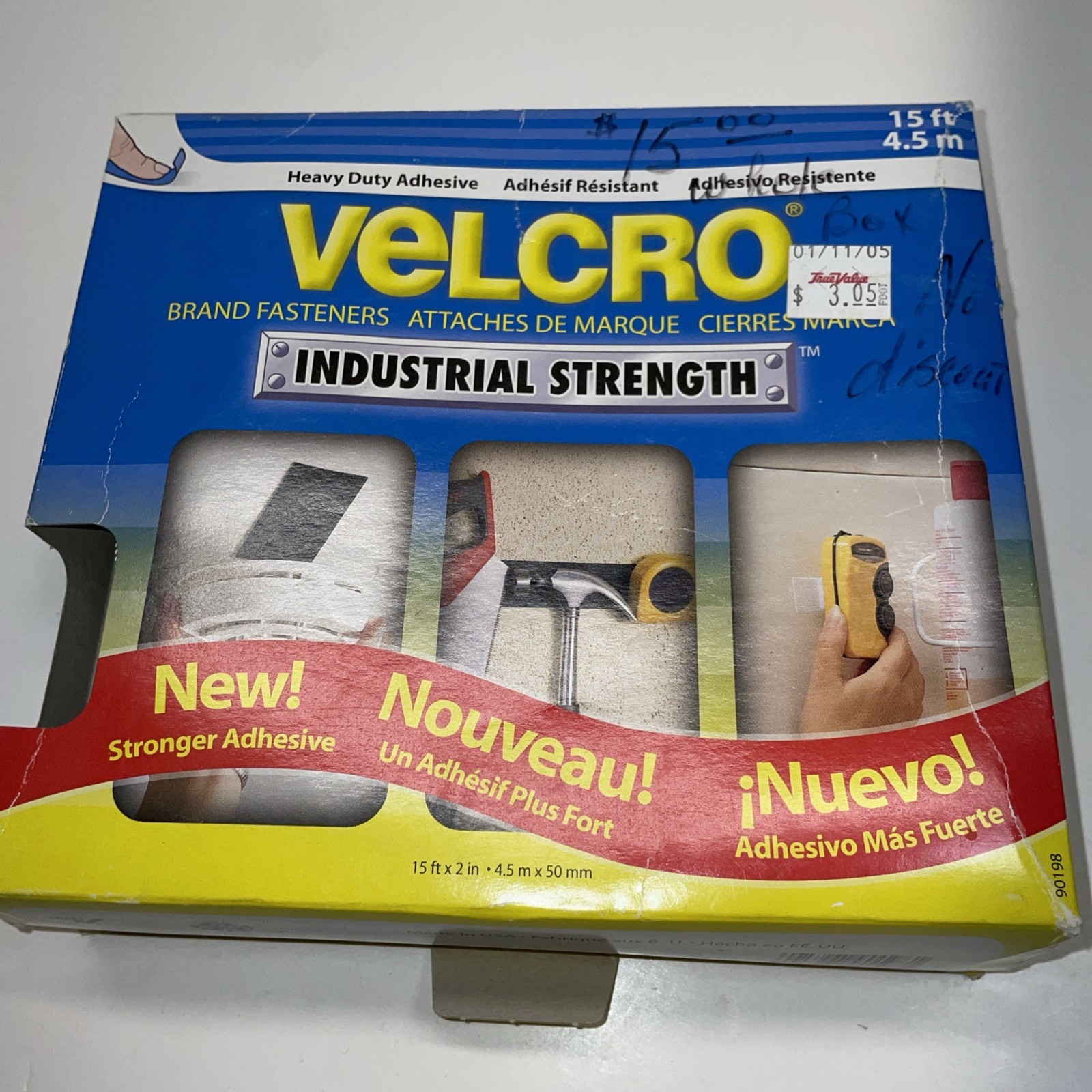 Velcro Industrial Strength Heavy Duty Stick On White – 15ft x 2in Roll 90198 NOS