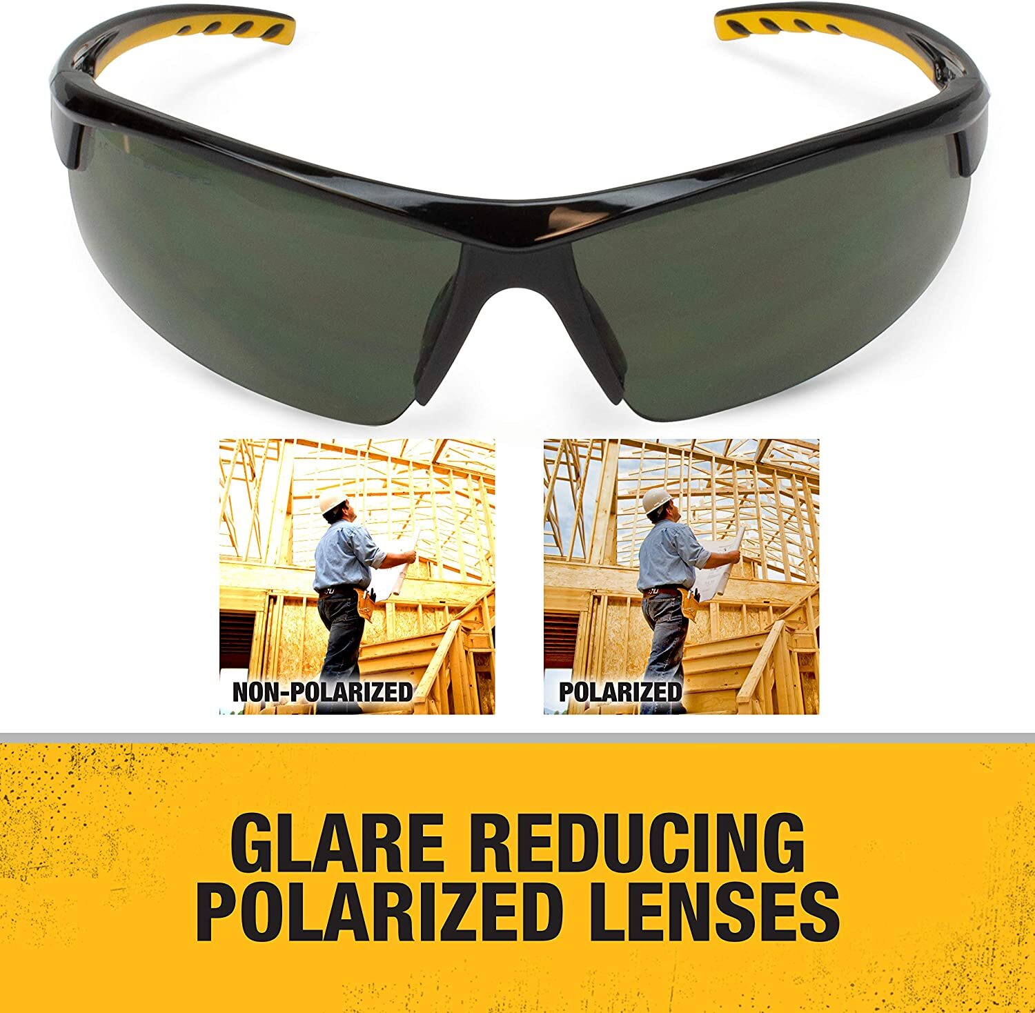 1 PR. DeWalt Smoke Gray POLARIZED Lens Safety Glasses UV ANSI Z87+ Sunglasses