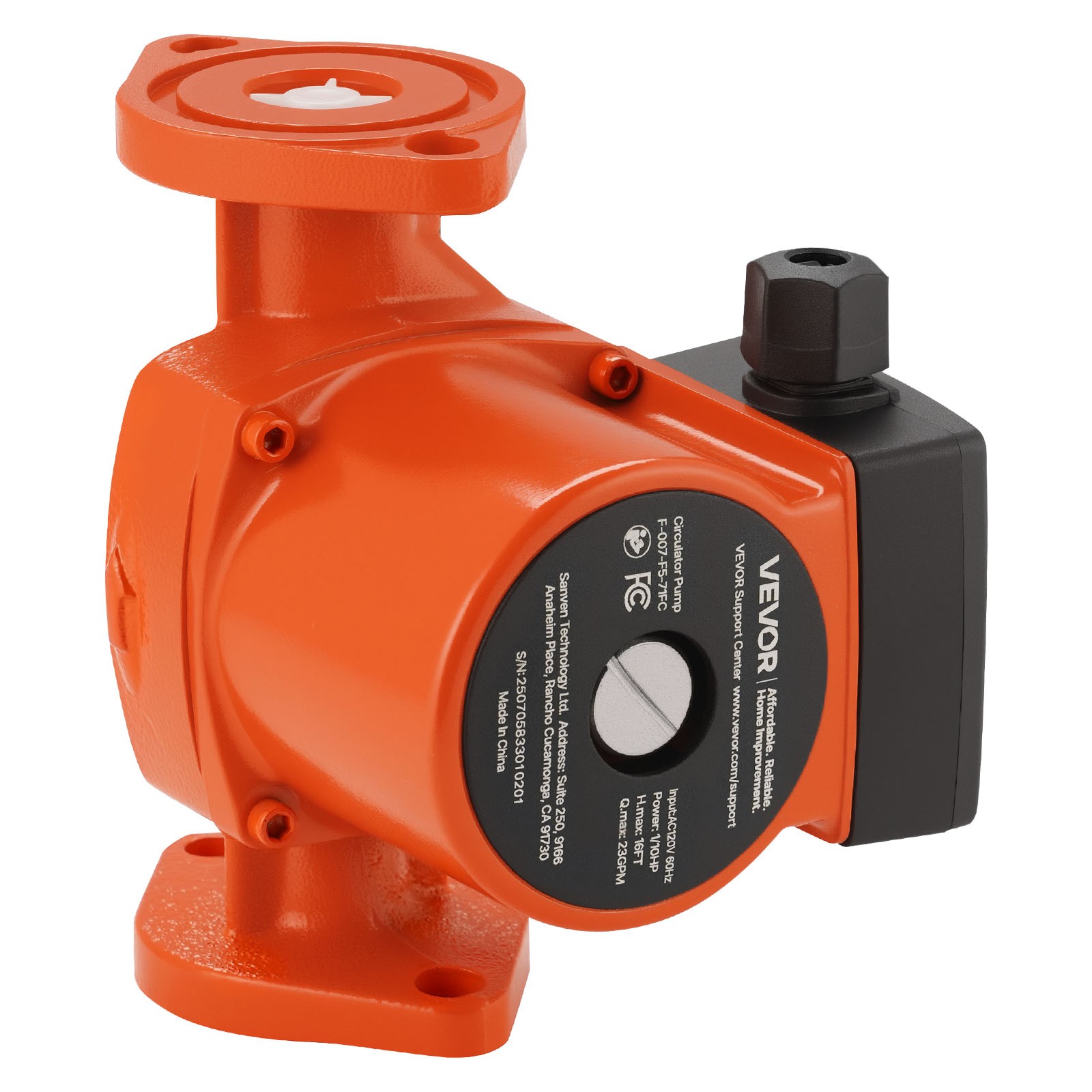 VEVOR F-007-F5-71FC Cast Iron Circulator Pump Hot Water Circulation 1/10HP 23GPM