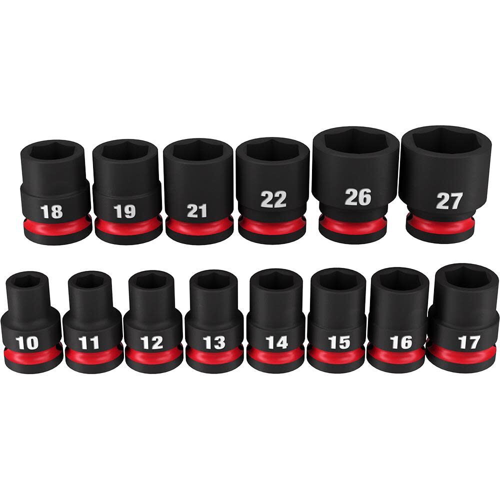 Milwaukee Impact Socket 1/2In Drive Metric Standard 6 Point 14Pc