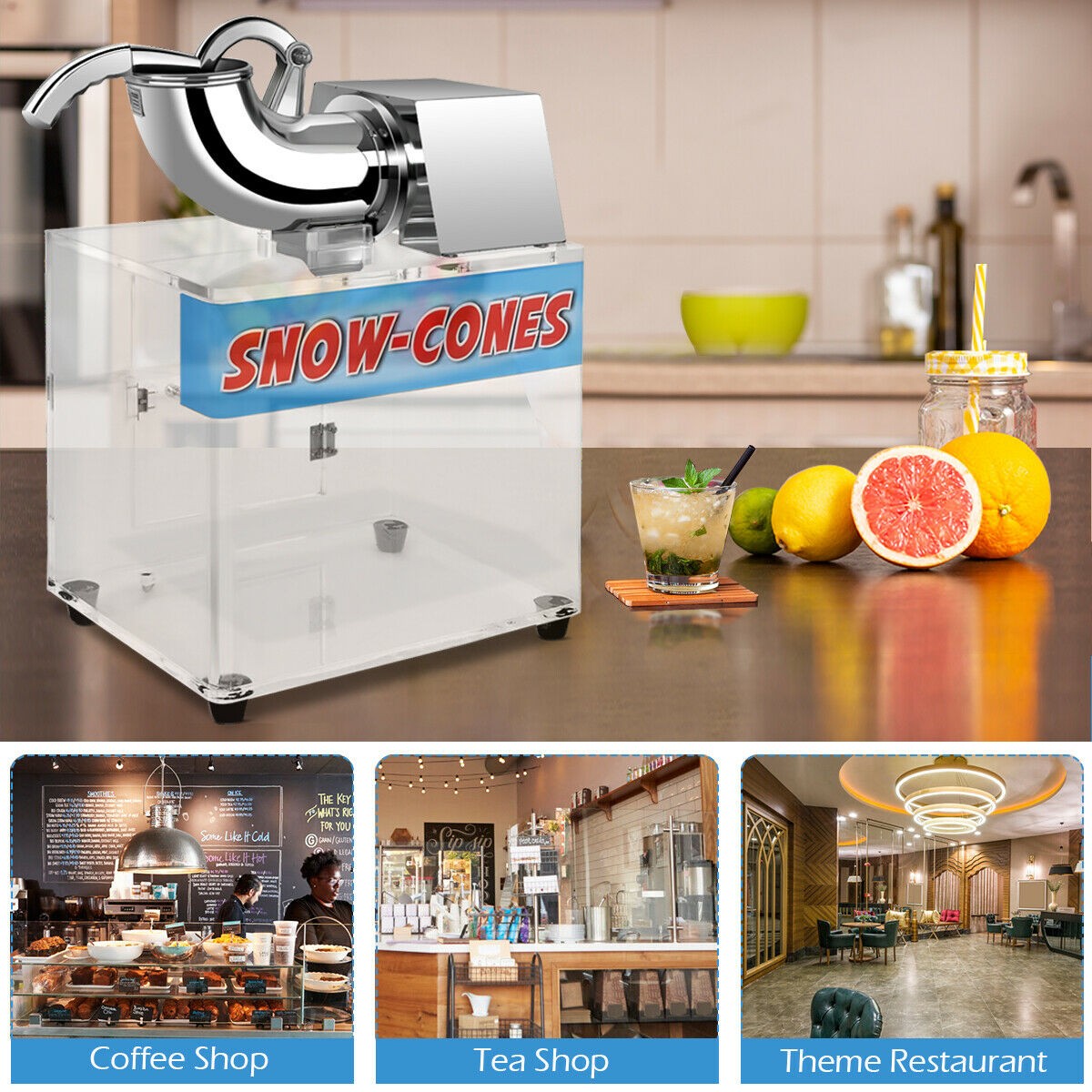 Electric Snow Cone Machine Ice Shaver Maker Shaving Crusher Dual Blades Silver