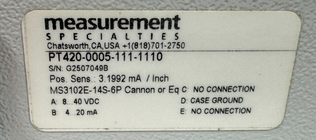 NEW MEASUREMENT SPECIALTIES PT420-0005-111-1110 POSITION SENSOR